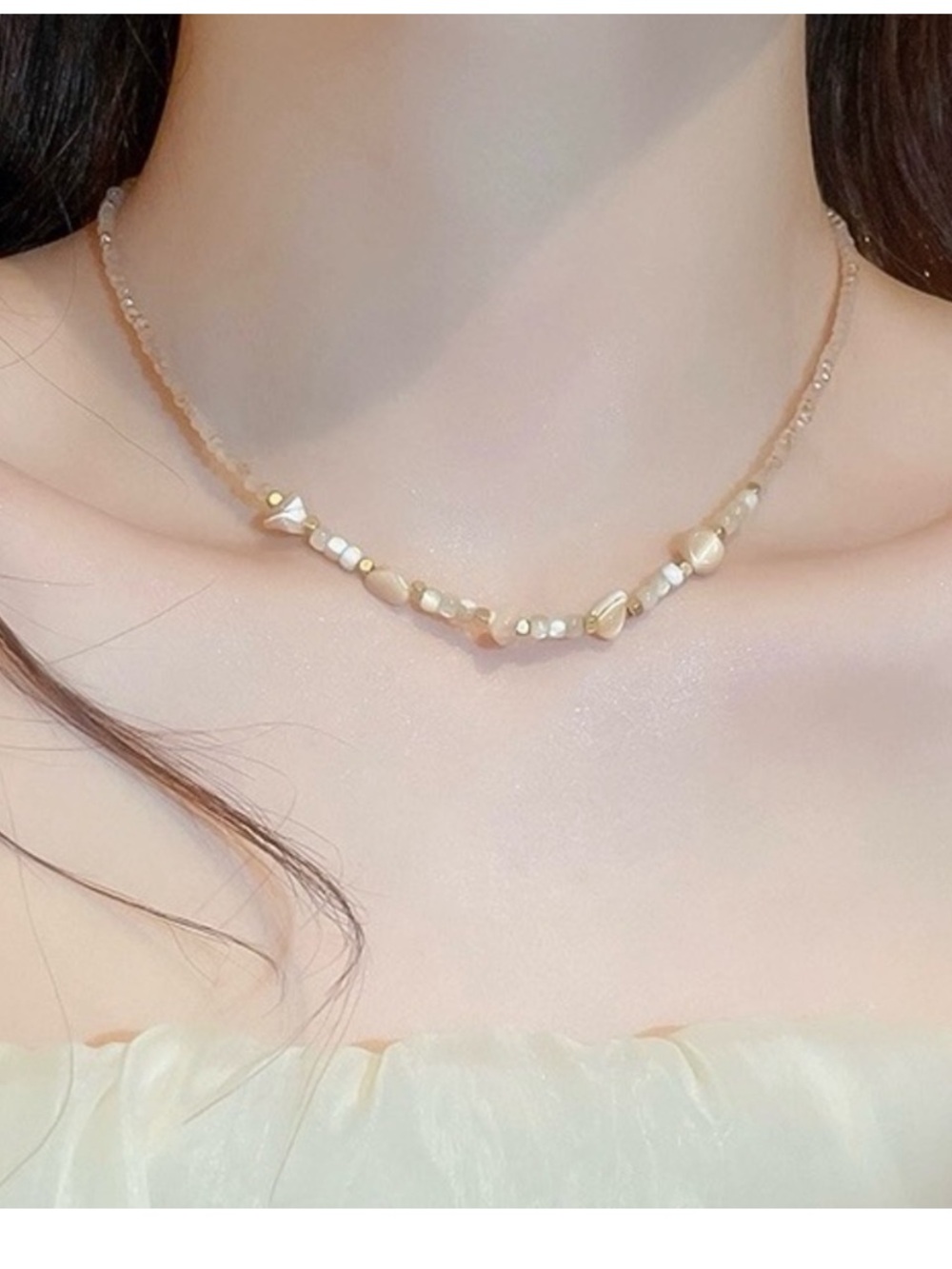 Gold & Cream Freshwater Pearl Beaded Choker Necklace